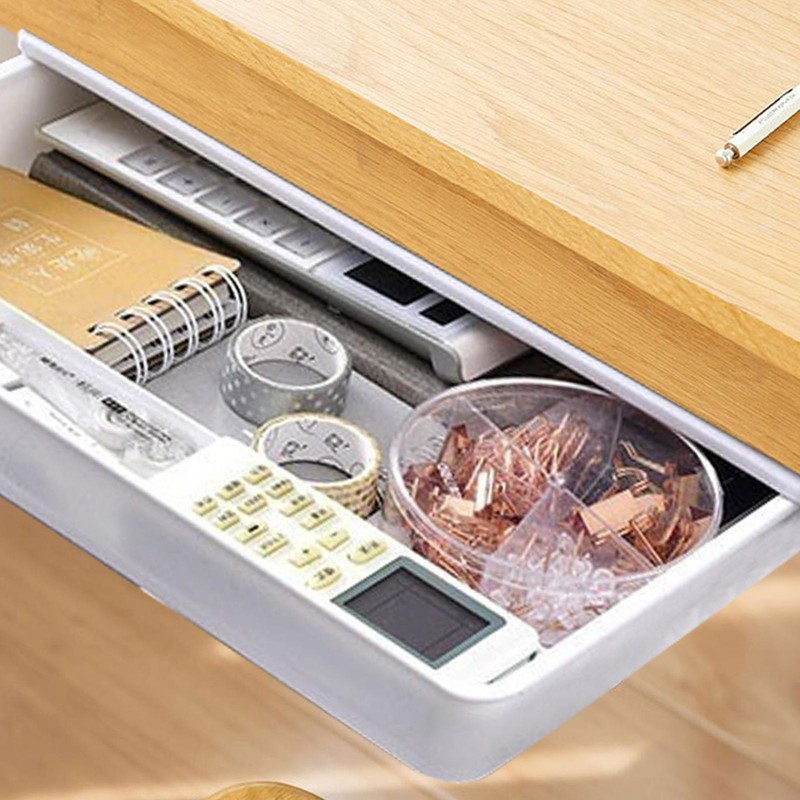 Self-Stick Slide-Out Under Desk Holder Pen Fork Hidden Stora