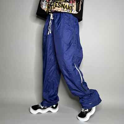 Vintage Nike Track Pants XL Navy Blue Nylon Sweatpants White