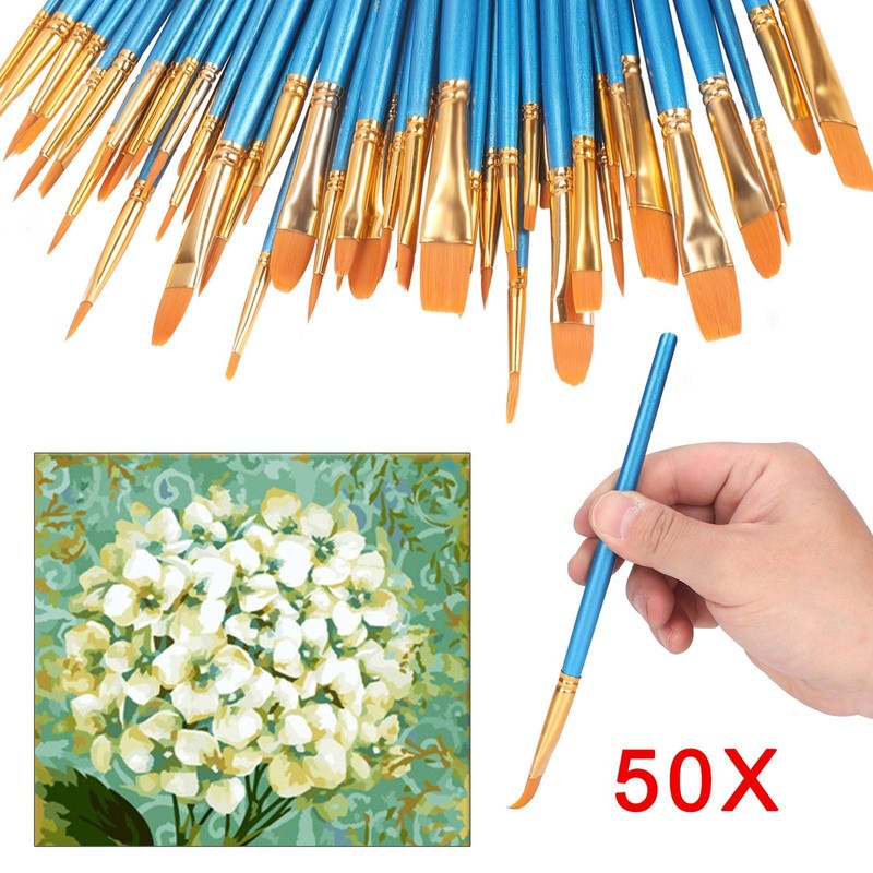 50 tlg Set Pinsel Set Künstlerpinsel Malpinsel Flach Acryl Aquarell Ölfarbe