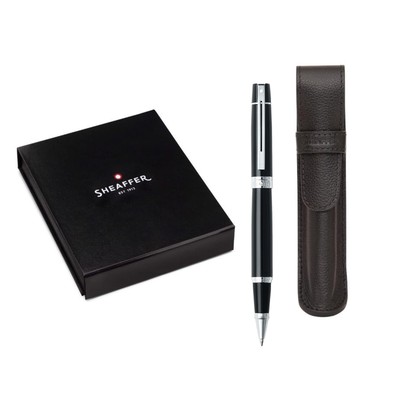 Sheaffer 300 Glossy Black Pen with Chrome Trim and Matching Pouch gift Set