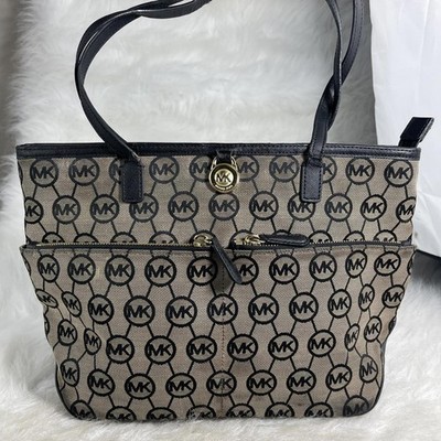 MICHAEL KORS MK Signature Beige Jacquard Medium Purse Tote Bag