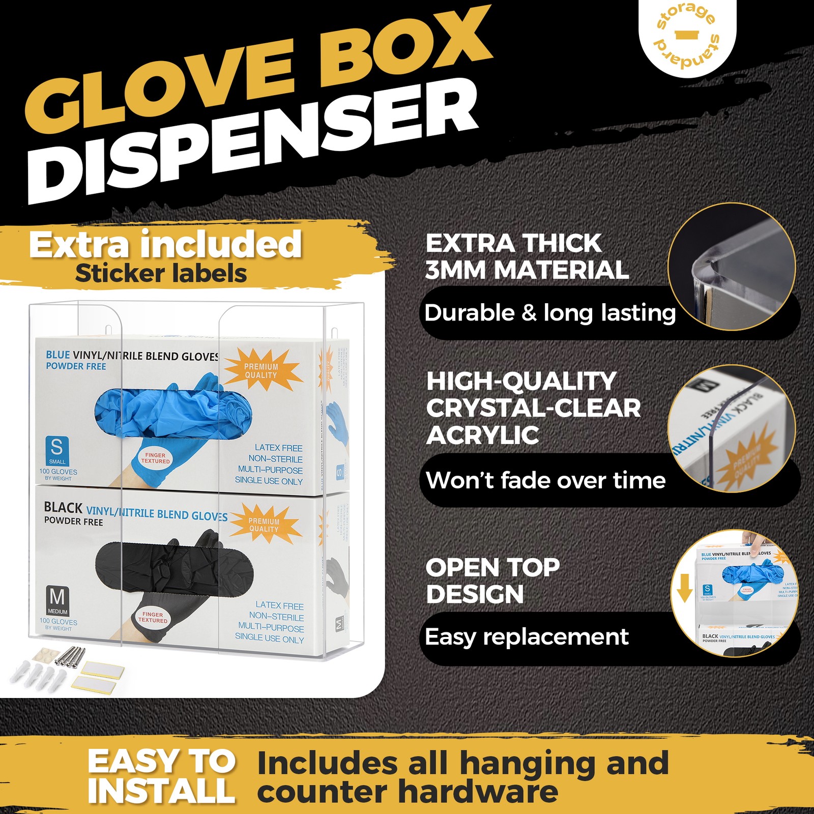 Double Glove Box Holder Dispenser - Wall Mount or Countertop Load Open Top Clear - Picture 4 of 10