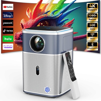 4K Projector with 5G WiFi 600ANSI Native 1080P Android HDMI USB Home Theater