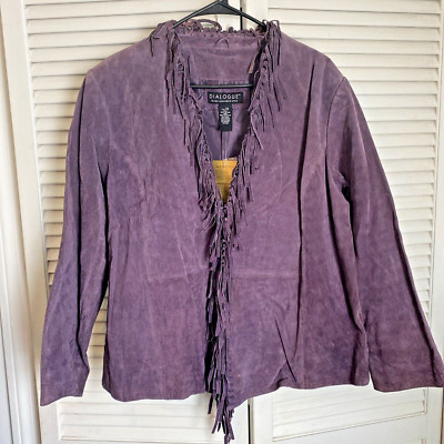 Vintage Dialogue 70s Purple Leather Suede Fringe Jacket Women s 1X NWT