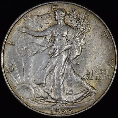 1938-P WALKING LIBERTY HALF DOLLAR   AU ALMOST UNC   50C SILVER COIN 5W D
