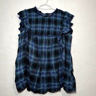 NWT Beachlunchlounge plaid ruffle sleeveless top size medium