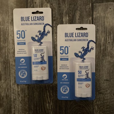 Blue Lizard Australian Mineral Sunscreen Stick Sensitive SPF50+, 0.5oz Lot of 2