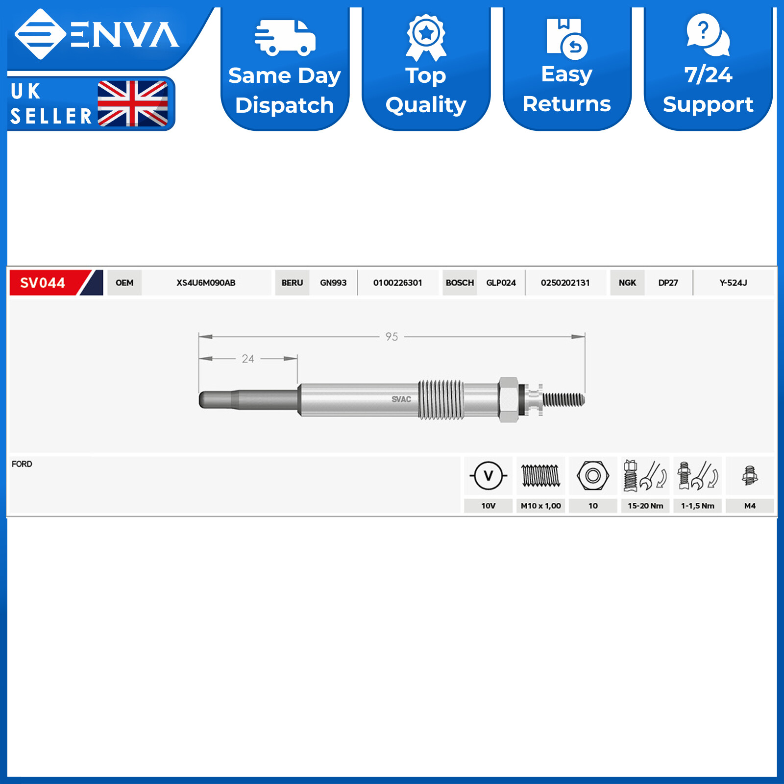 4X Glow Plugs For Ford Focus Transit Connect Galaxy Mondeo C-Max SMax 1.8 Diesel