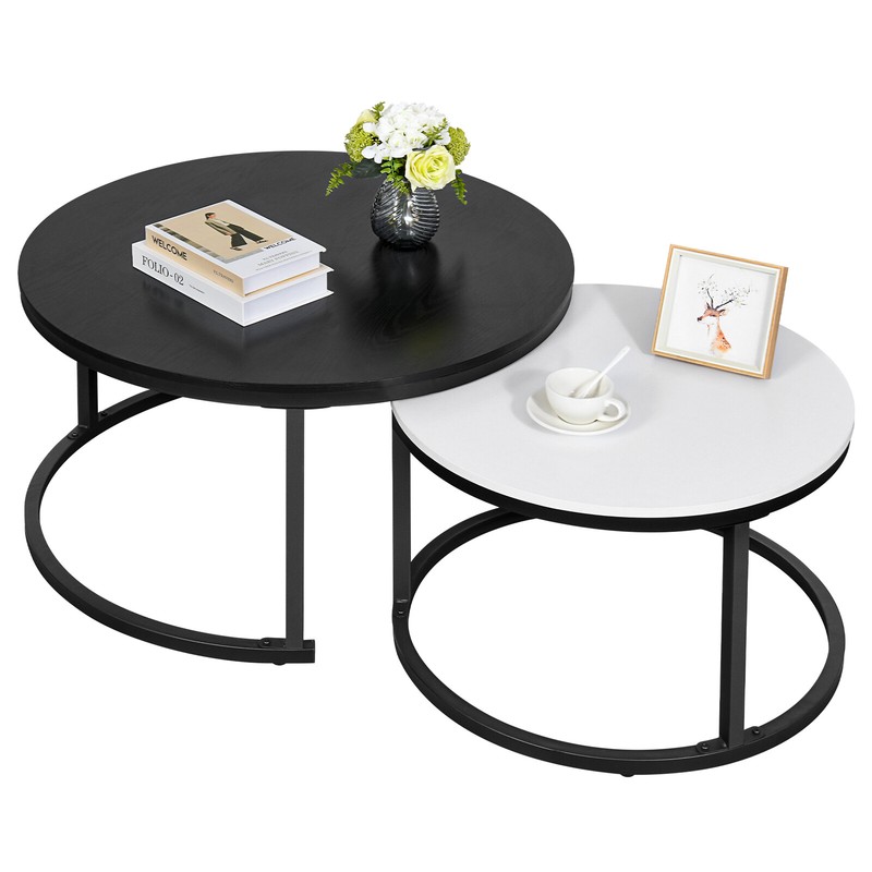 Set of 2 Round Nesting Coffee Tables Modern Side End Table for Home Living Room