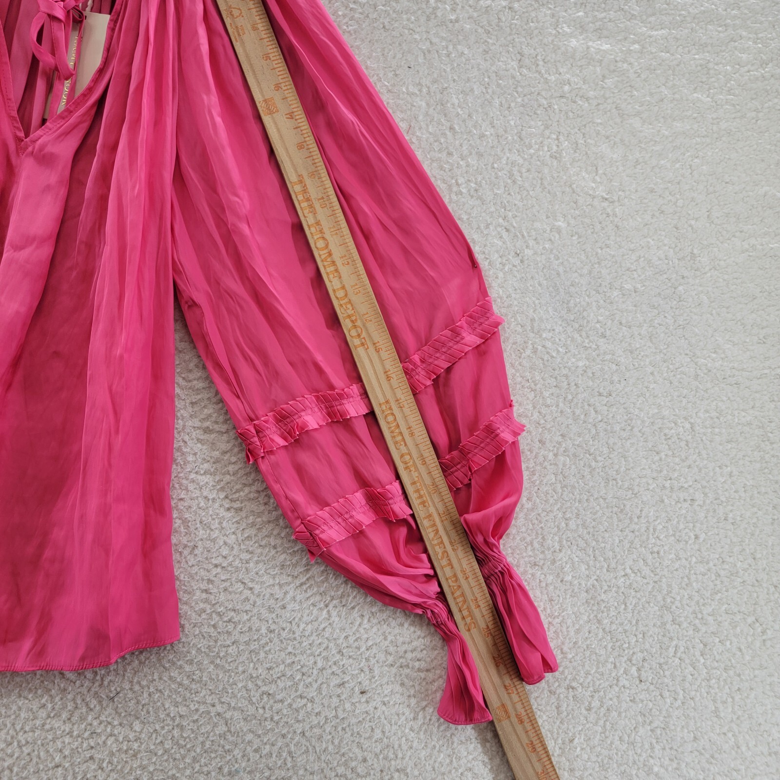 Ramy Brook Maty Balloon Sleeve Top Women's S Bright Pink V-Neck w/ Tie Pullover~ - Picture 6 of 12