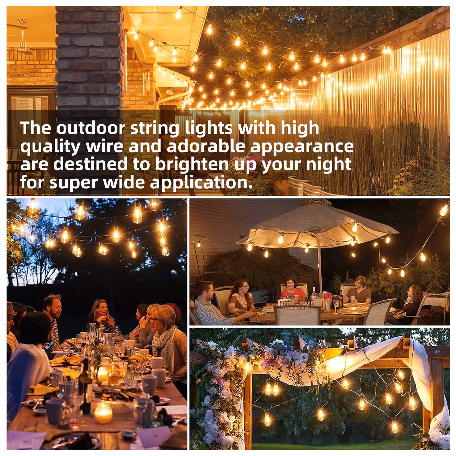 Outdoor String Lights 50ft LED ST38 Warm Edison String Lights Outdoor Waterproof