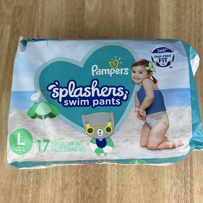 Pampers Splashers Disposable Swim Pants Diapers Size Large 17 Count