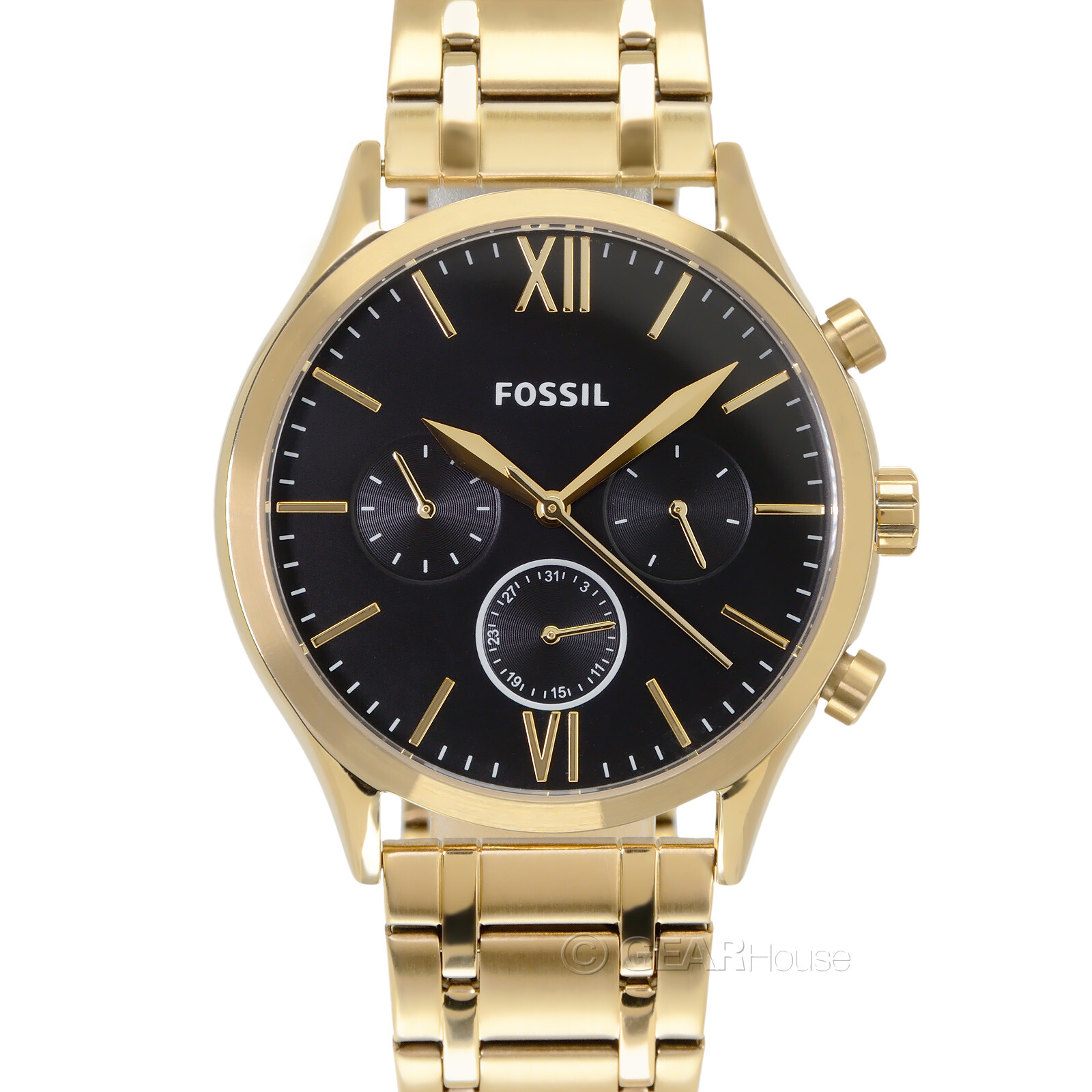 Мужские золотые многофункциональные часы FOSSIL Fenmore, черный циферблат с датой, нержавеющая сталь
