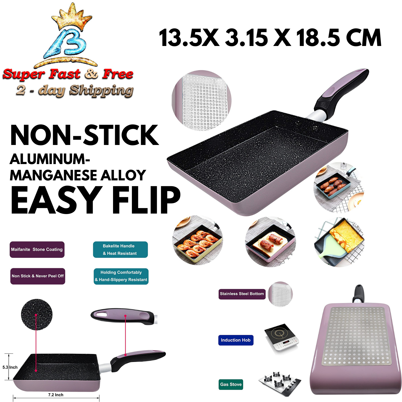 Ese Omelette Non Stick Pan Tamagoyaki Rectangular Egg Roll Cooker Maker New