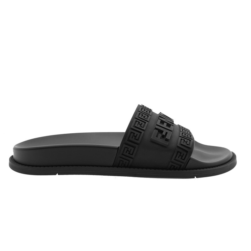 Pre-owned Fendi Fendace Men Slides Black Rubber 8x8340 Size 9 Us