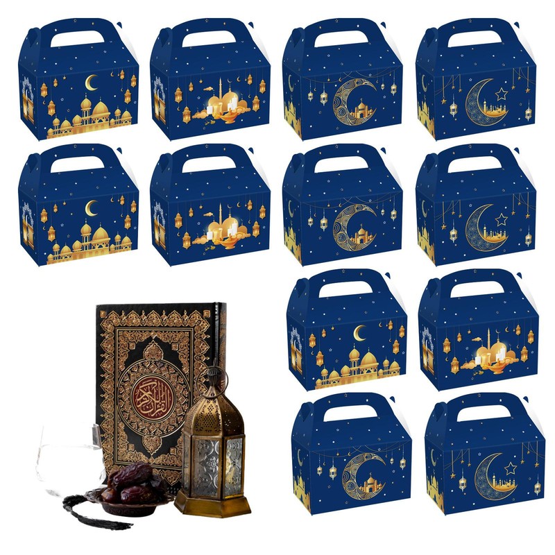 12Pcs Happy EID Mubaraks DIY Cut Hollow Gift Boxes Ramadans expedient