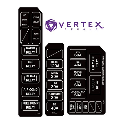 93-03 1993-2003 Mazda RX7 FD3S FD01 Relay Fuse Box Cover Decal Vinyl Sticker Kit