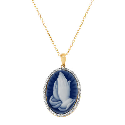 Finecraft Cameo Prayer Hands Pendant in 18K Gold-Plated Sterling Silver, 18''