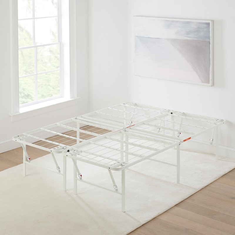 14" High Profile Foldable Steel Full Platform Bed Frame, White