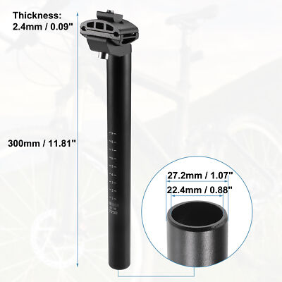 27.2x300mm Bike Seat Post Aluminum Alloy Bicycle Bike Seat Tube Mount Black