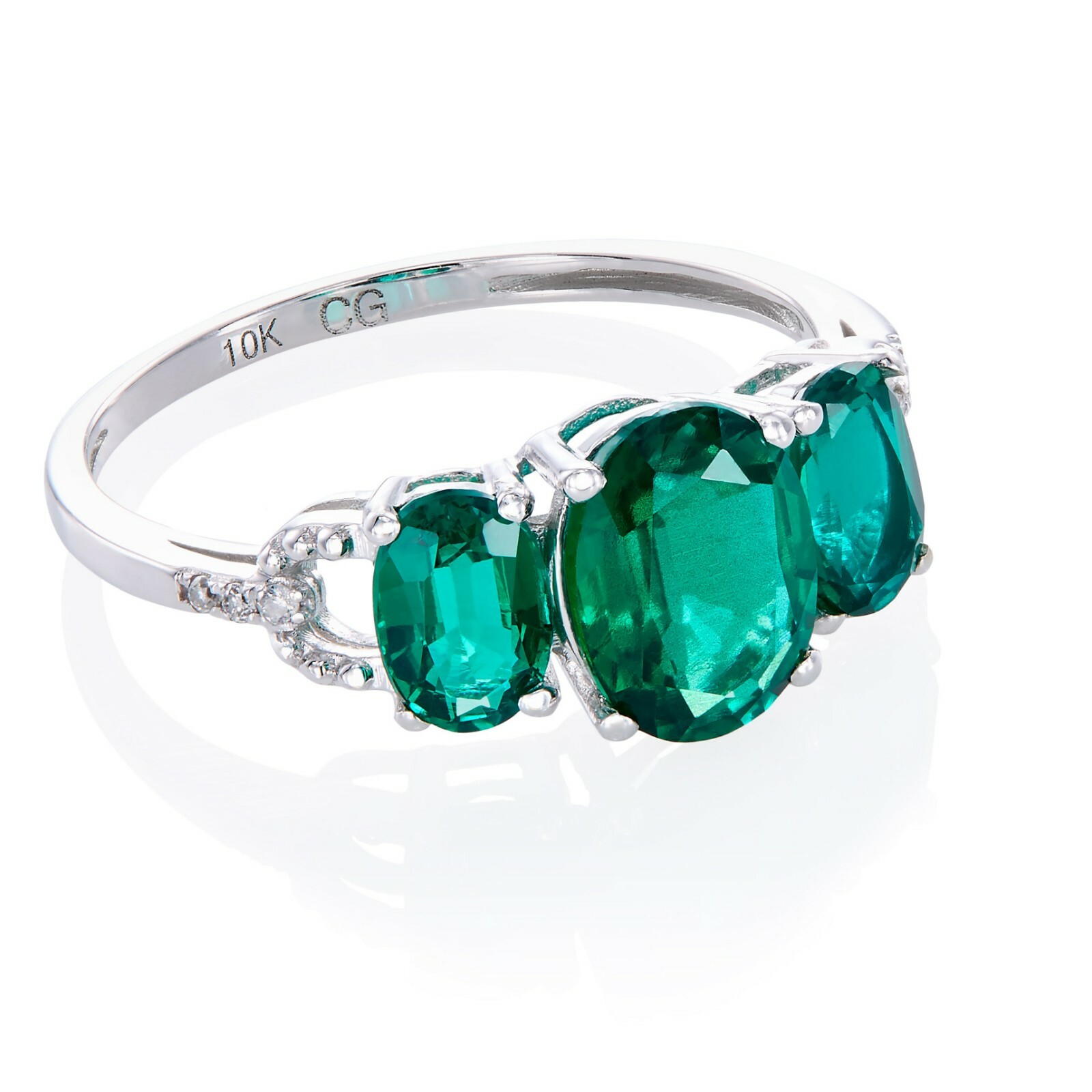 Pre-owned Tiffany & Co 10k White Gold Created Emerald And Diamond Accent Ring - Green