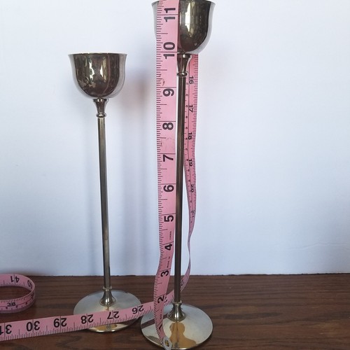 Pair Of Vtg. W. A. Taper Candstick Holders Tulip SilverPlated Italy 10" & 11"