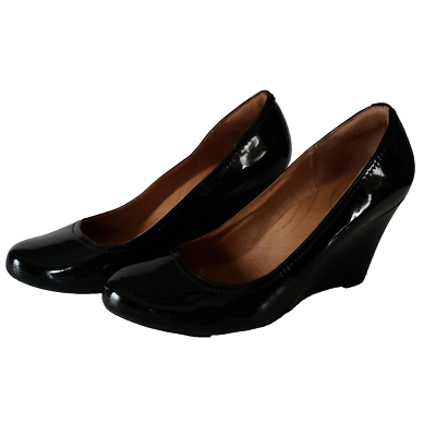 CLARKS PURITY SNOW BLACK LEATHER LOAFERS HEELS PUMPS DRESS SHOES WOMENS SZ 8.5