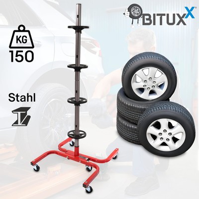 Reifenbaum Reifenständer Felgenbaum mit Rollen bis 245mm 150kg Rot Bituxx®