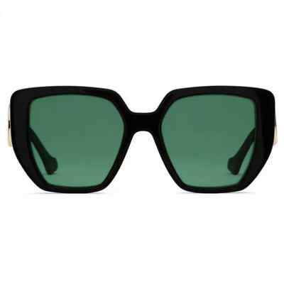 Pre-owned Gucci Sunglasses Gg0956s 001 Black Gold Green Lens Square Woman Large