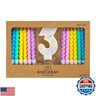 PHD CAKE Number 3 Birthday Candle Macaron Glitter Number Candle with Rainbow Spiral Candles in Holders for Cake Topper, Pastel Sweet Theme Party Decoration