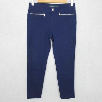 Lauren Ralph Lauren Womens Ponte Knit Navy Blue Zipper Pocket Pants Classic