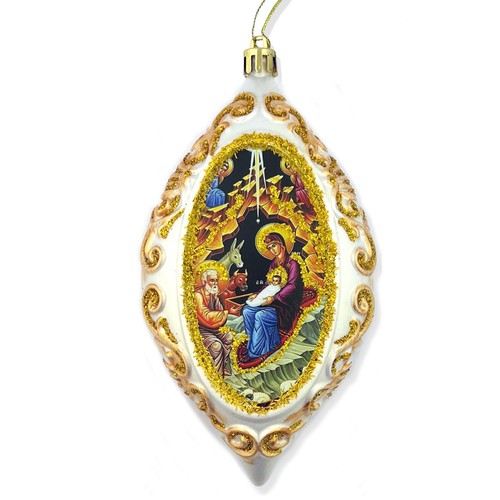 Religious Christmas Ornament Decoration With Nativity of Christ Icon - 6 1/2