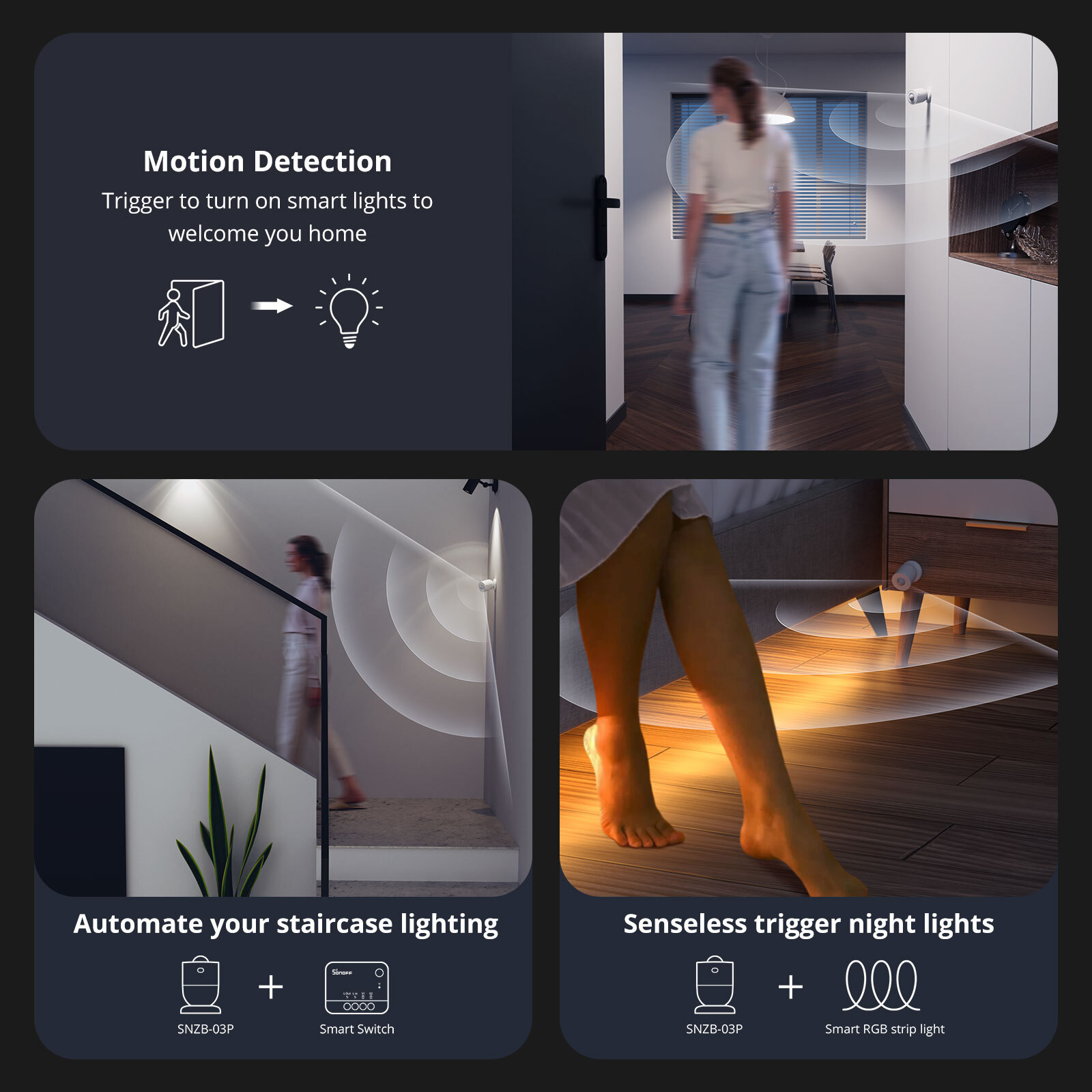 SONOFF SNZB-03P Zigbee Motion Detector Sensor 1-3 Packs,110° Smart Home Security