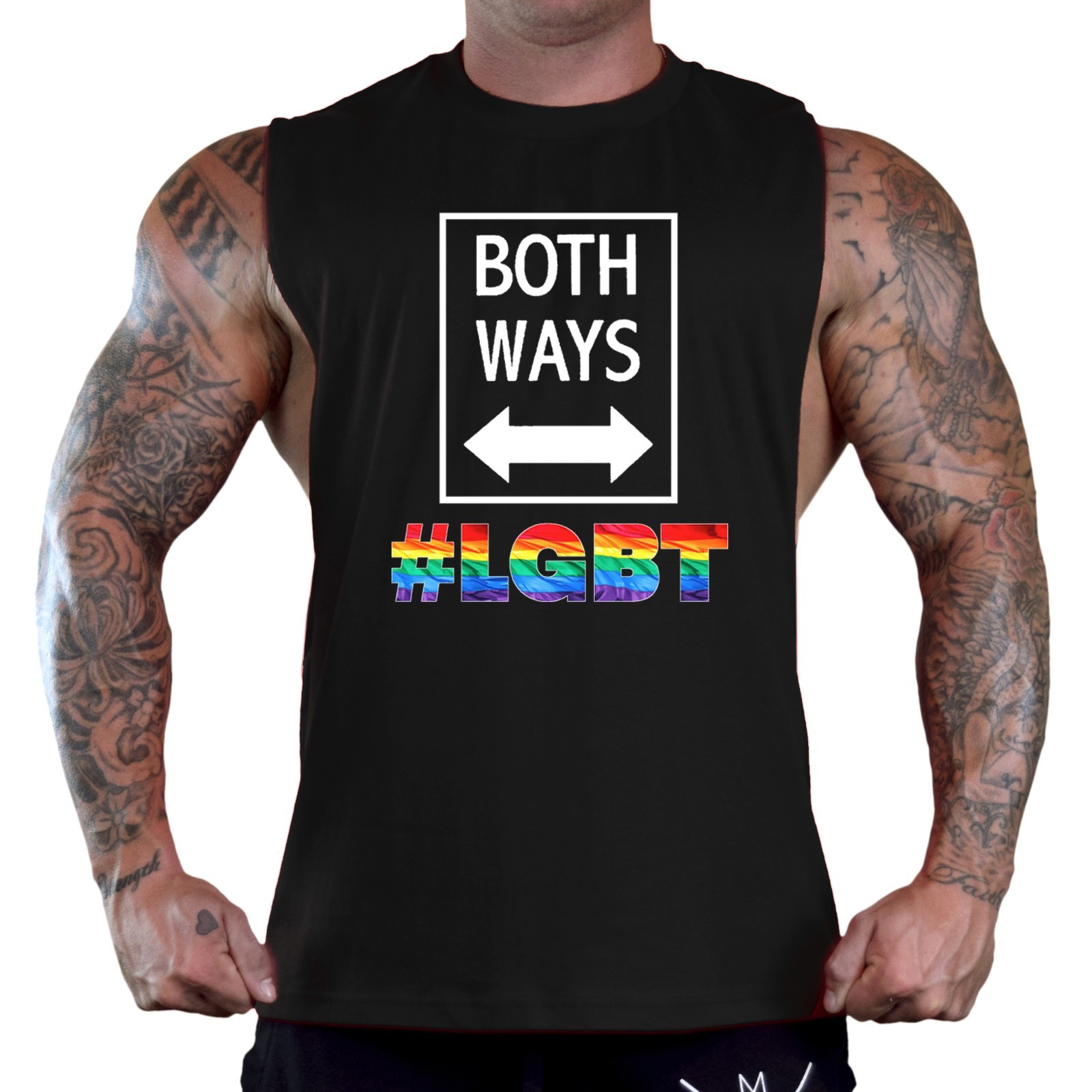 Men's Rainbow LGBT Both Ways Black T-Shirt Tank Top Gay