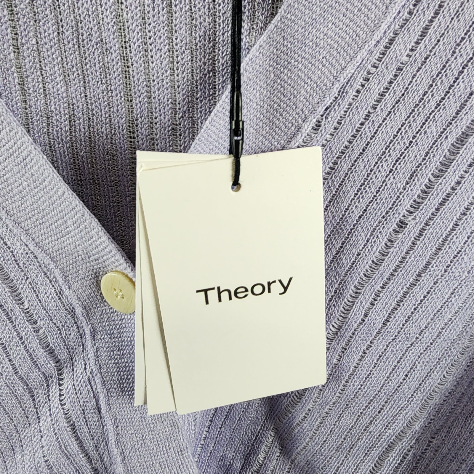 Theory Cropped Cardigan Women's S Soft Iris V-Neck Linen Blend Button Front L/S - Picture 6 of 14