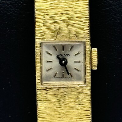 WORKING Vintage Volvo Bark Affect Gold Tone Dress Watch Adjustable Length 11mm