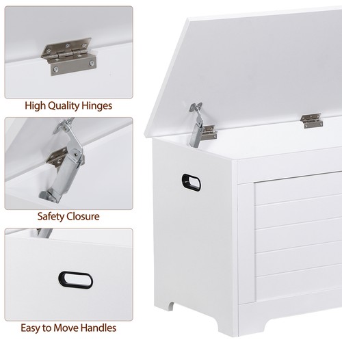 39" Wooden Storage Chest Bench Toy Box with Flip-top Lid & 2 Safety Hinge White