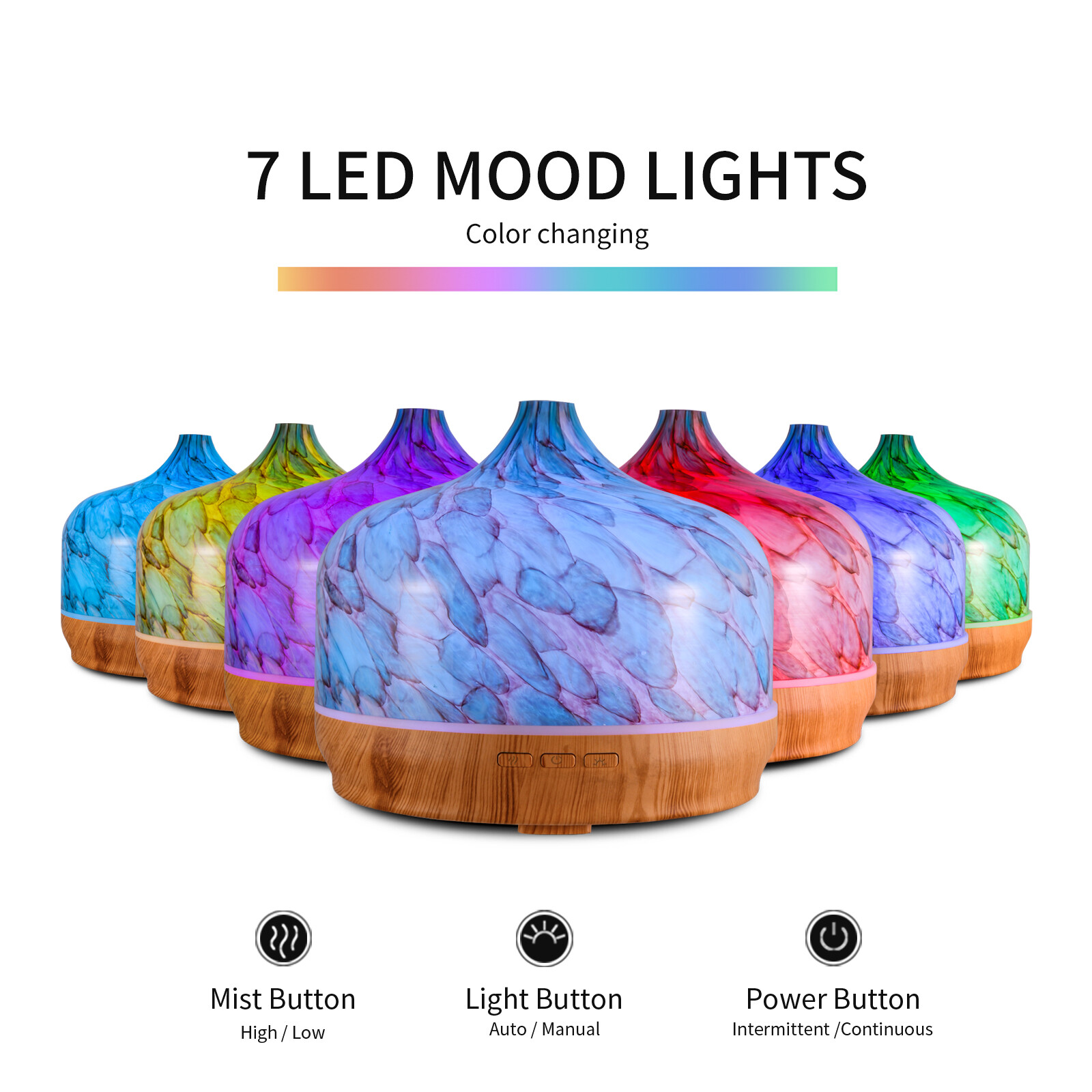 500ml Essential Oil Diffuser Humidifier Glass Aromatherapy Ultrasonic 7 Colors