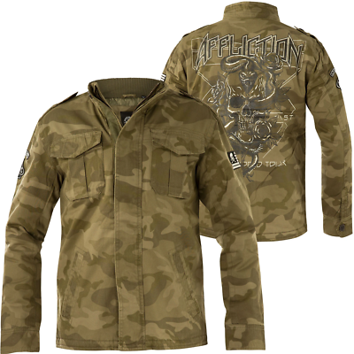 AFFLICTION MEN'S JACKET DESTROY Camo Military Green Full Zip Biker S-3XL
