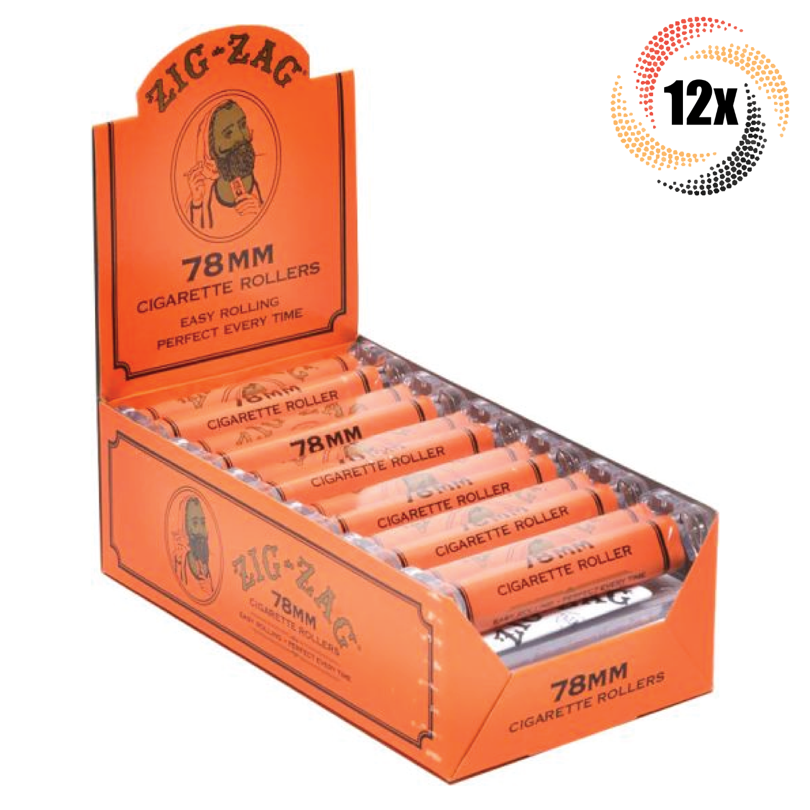 Full Box 12x Rollers Zig Zag Orange Roller Machine | 78MM