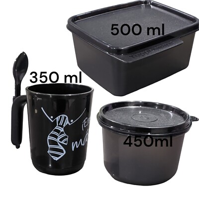 Tupperware Dad Lunch Set Microwave Mug, Bowl & Keep Tabs Black New