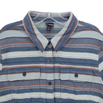 PATAGONIA Women's Fjord Flannel Shirt Blue Multi Striped Organic Cotton MEDIUM