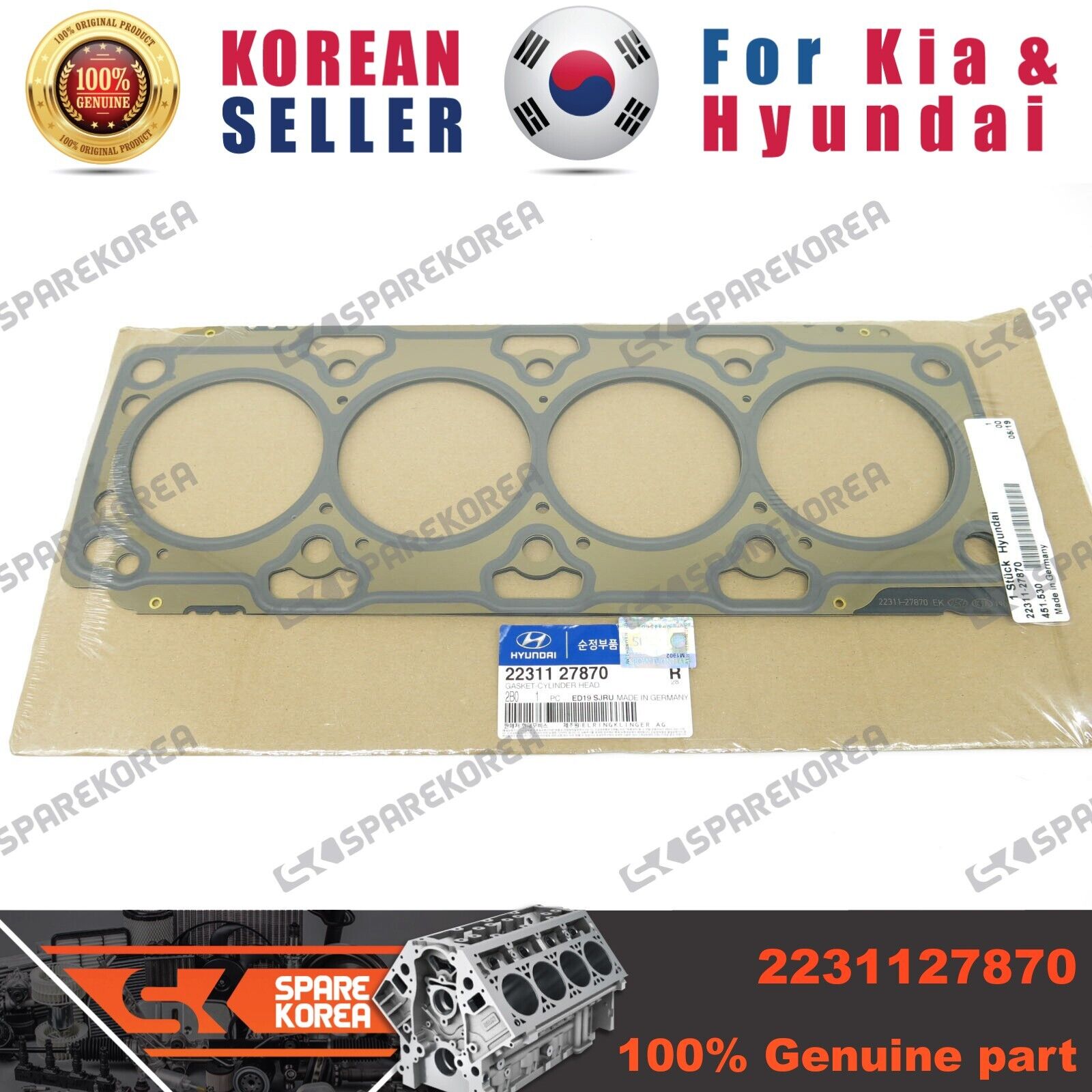 Genuine/OEM 2231127870 GASKET-CYLINDER HEAD for Hyundai Santa Fe CM 06 Genuine/OEM 2231127870 GASKET-CYLINDER HEAD for Hyundai Santa Fe CM 06