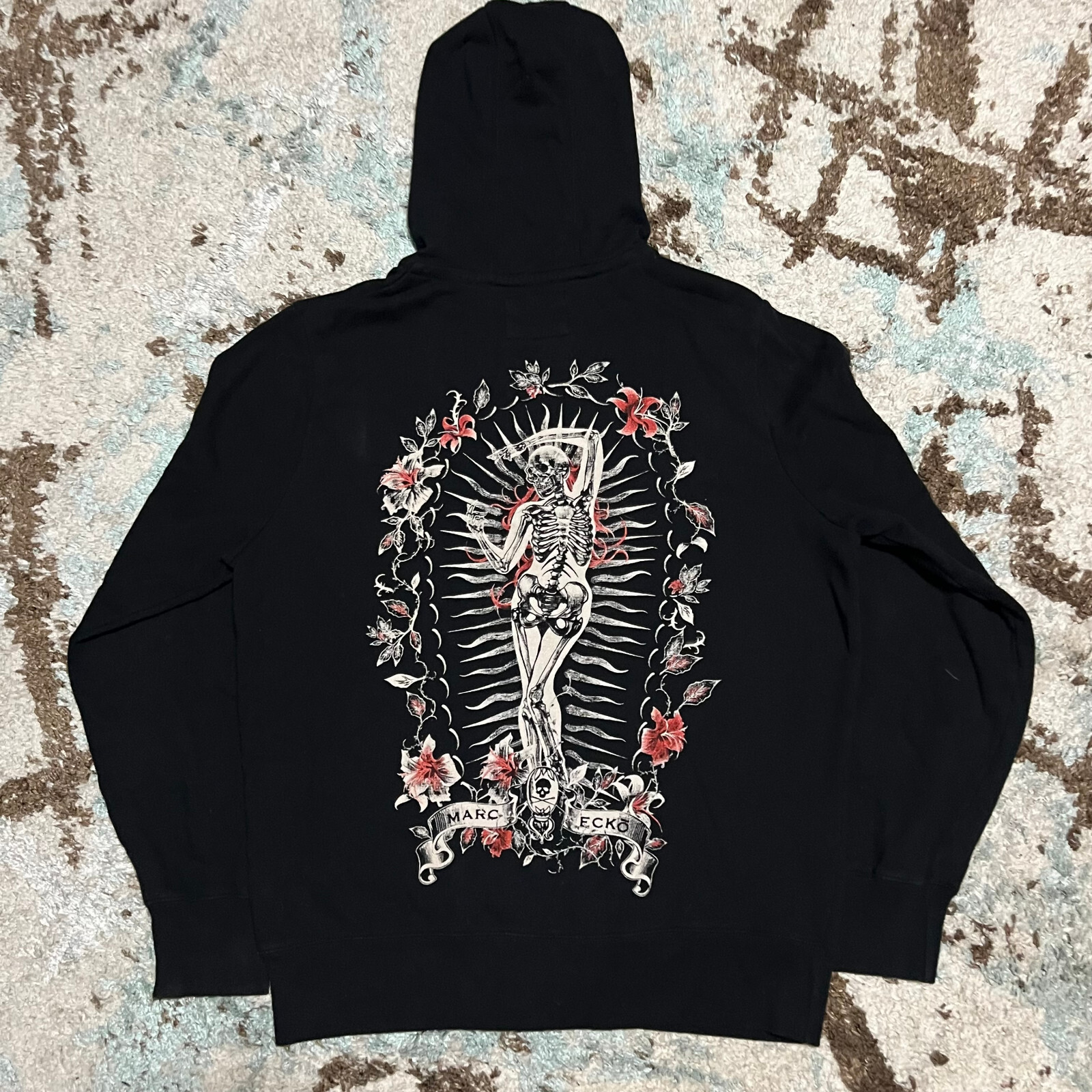 Marc Ecko Skeleton Flowers Full Zip Hoodie Medium Cyber Y2K
