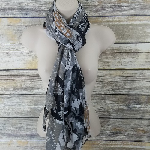 Elegant SCARF Stole X-Large Wrap Scarf Gray Black White Tribal