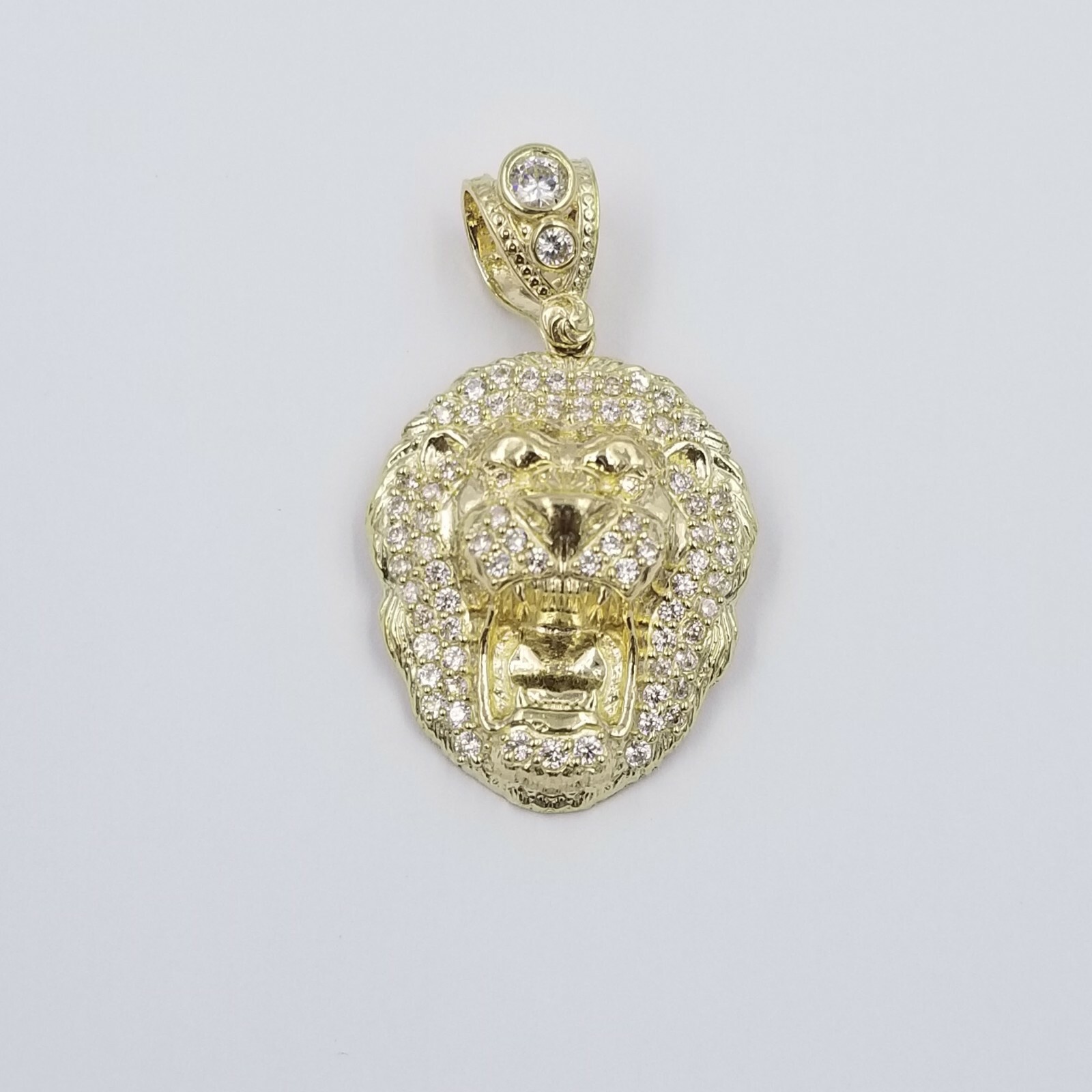 Pre-owned Globalwatches10 10k Yellow Gold Roaring Lion Head Charm Pendent With 3mm Rope Chain 20" 22" 24"