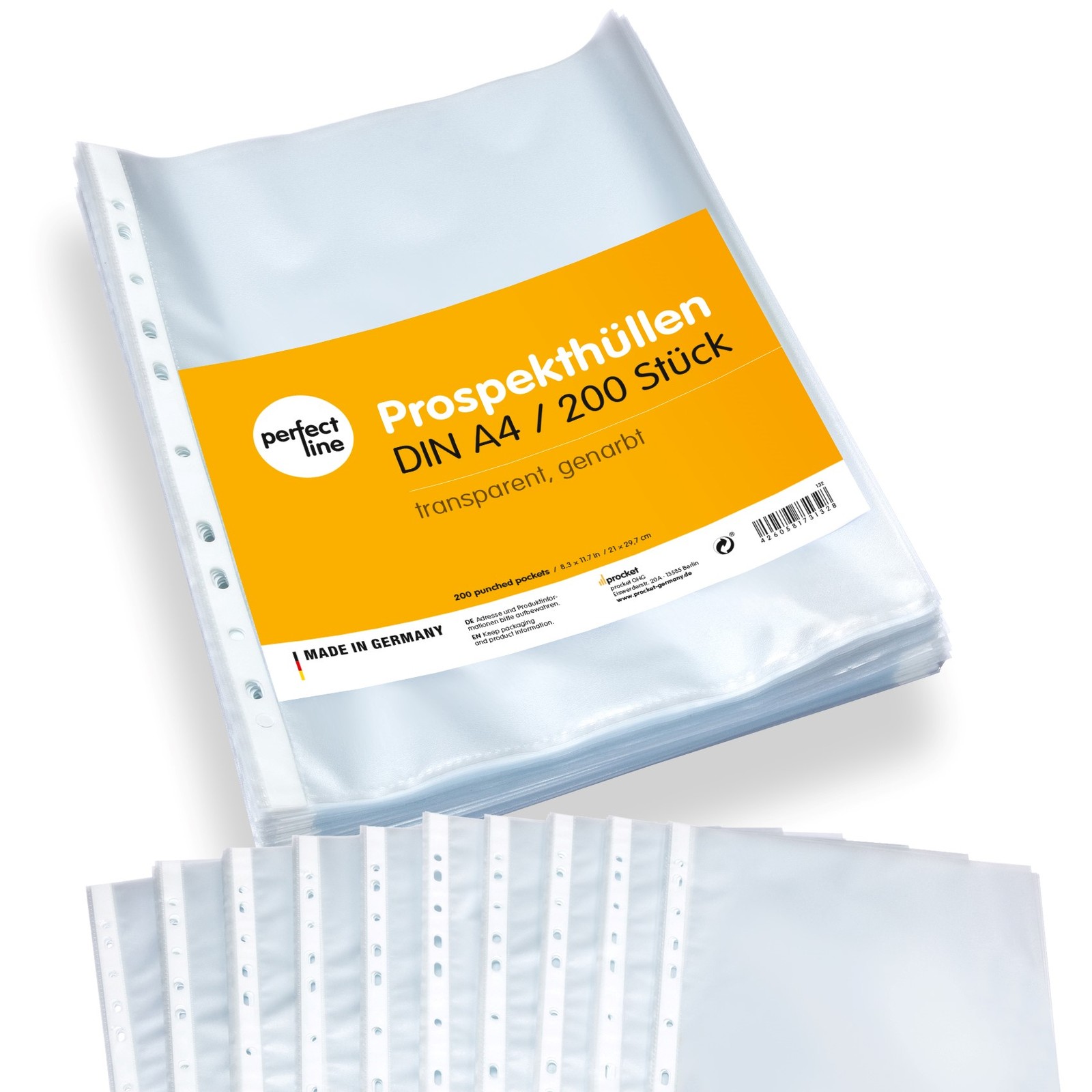 perfect line 200 Prospekthüllen A4 60µ genarbt transparent Sammelhüllen NEU OVP