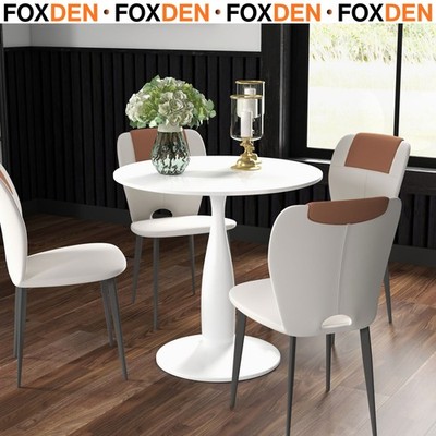 Dining Table Round White Modern Steel Base MDF Top Space Saving 80cm
