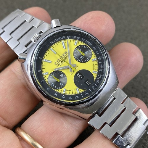 CITIZEN イエローダイヤル VINTAGE CITIZEN BULLHEAD 8110 MENS CHRONOGRAPH WATCH YELLOW
