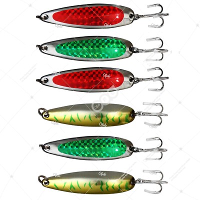 6pcs 1oz Red Fishing Spoon jig krocodile style flutter Metal Lures Green Gold